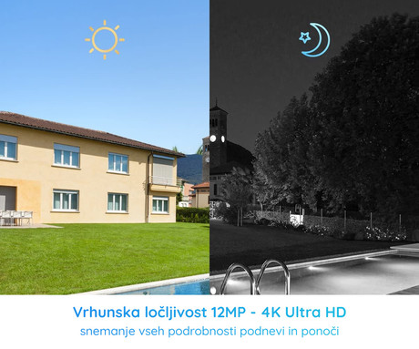 Reolink RLK8-1200B4-A varnostni komplet, 1x NVR snemalna enota (2TB) + 4x IP kamere B1200, zaznavanje gibanja, 4K Ultra HD+, IR LED, dvosmerna komunikacija, aplikacija, IP66