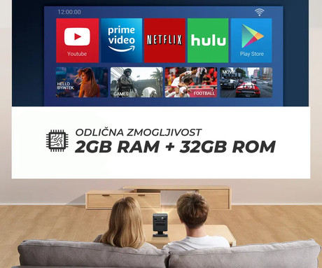 BYINTEK UFO P19 prenosni 3D LED DLP projektor, Android, Dual WiFi, Bluetooth, 2GB+32GB, baterija, 300 ANSI lumnov, STEREO zvočniki, max 4K UHD, HDMI / USB-A / USB-C, +daljinec, +torbica
