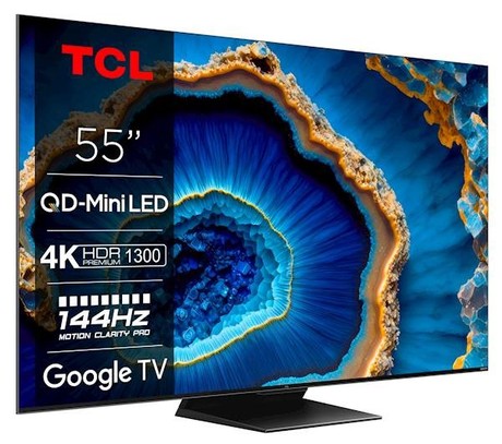 EOL - Mini LED QLED TV TCL 55C805, 139cm (55"), Google TV, 4K HDR Premium 1300, 144Hz Motion Clarity Pro, Doly Atmos, Google Assistant, Alexa