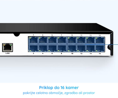 Reolink RLN16-410-4T snemalna enota, 4TB disk, priklop do 16 kamer, razširljiv spomin do 12TB, neprekinjeno snemanje, PoE namestitev, črna