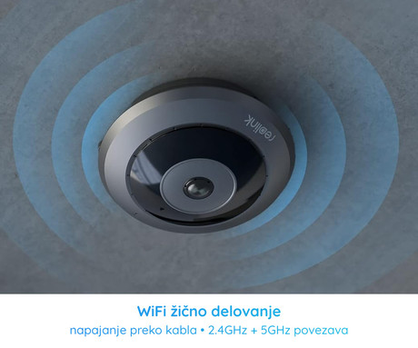 Reolink FE-W IP kamera, 2K+ Super HD, WiFi, 360° Fisheye, IR nočno snemanje, aplikacija, dvosmerna komunikacija, sirena, črno siva