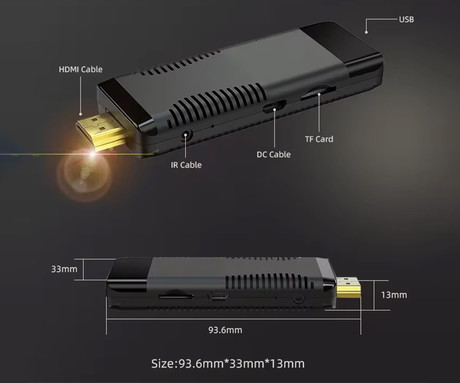 BYINTEK S96 TV Stick medijski predvajalnik, 4K Ultra HD, Android, 2GB RAM, 16GB ROM, Dual WiFi, HDR10+, HDMI, deljenje zaslona, microSD, + daljinski upravljalnik, črn
