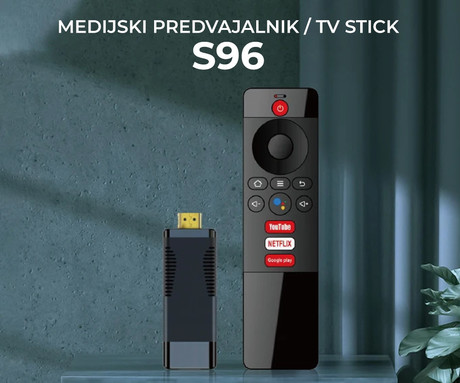 BYINTEK S96 TV Stick medijski predvajalnik, 4K Ultra HD, Android, 2GB RAM, 16GB ROM, Dual WiFi, HDR10+, HDMI, deljenje zaslona, microSD, + daljinski upravljalnik, črn
