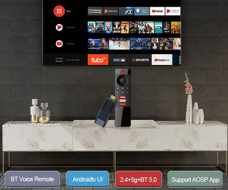 BYINTEK S96 TV Stick medijski predvajalnik, 4K Ultra HD, Android, 2GB RAM, 16GB ROM, Dual WiFi, HDR10+, HDMI, deljenje zaslona, microSD, + daljinski upravljalnik, črn