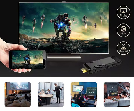 BYINTEK S96 TV Stick medijski predvajalnik, 4K Ultra HD, Android, 2GB RAM, 16GB ROM, Dual WiFi, HDR10+, HDMI, deljenje zaslona, microSD, + daljinski upravljalnik, črn