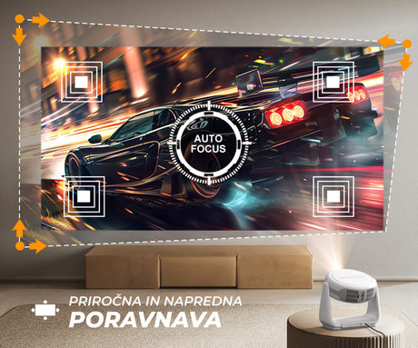 BYINTEK VEVSHAO A10 prenosni LED projektor, Android, WIFI 6, Bluetooth, 380 ANSI lumnov, zvočnik, samodejni fokus, deljenje zaslona, max 4K UHD, USB / HDMI / AUX, +daljinec