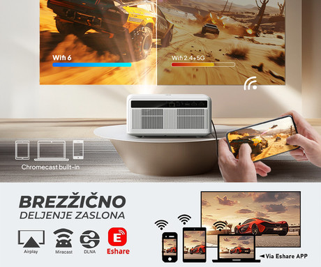 BYINTEK LOVE U14 prenosni LED projektor, Android, WIFI 6, Bluetooth, 1250 ANSI lumnov, STEREO zvočniki, samodejni fokus, deljenje zaslona, max 4K UHD, USB / HDMI / AUX / RJ-45, +daljinec