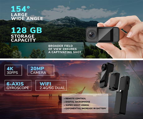 SJCAM C300 akcijska športna kamera, 4K Ultra HD, dvojni zaslon, 6-osna stabilizacija, 2x polnilna baterija, 154° snemalni kot, Dual WIFI, vodoodpornost, aplikacija, +dodatki, črna