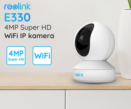 Reolink E330 IP kamera, 4MP Super HD, WiFi, vrtenje in nagibanje, IR nočno snemanje, predsnemanje, aplikacija, dvosmerna komunikacija, bela