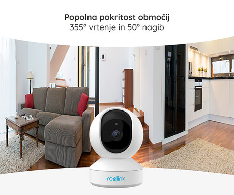 Reolink E330 IP kamera, 4MP Super HD, WiFi, vrtenje in nagibanje, IR nočno snemanje, predsnemanje, aplikacija, dvosmerna komunikacija, bela