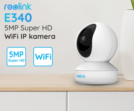 Reolink E340 IP kamera, 5MP Super HD, Dual WiFi, vrtenje in nagibanje, 3x optični ZOOM, IR nočno snemanje, aplikacija, dvosmerna komunikacija, bela