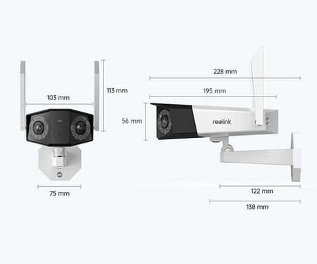 Reolink DUO W730 IP kamera, dva objektiva, 4K 8MP Ultra HD, Dual WiFi, 180° snemalni kot, IR nočno snemanje, LED reflektorji, aplikacija, IP66 vodoodpornost, dvosmerna komunikacija, bela