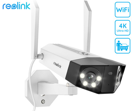 Reolink DUO W730 IP kamera, dva objektiva, 4K 8MP Ultra HD, Dual WiFi, 180° snemalni kot, IR nočno snemanje, LED reflektorji, aplikacija, IP66 vodoodpornost, dvosmerna komunikacija, bela