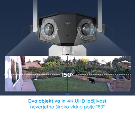 Reolink DUO W730 IP kamera, dva objektiva, 4K 8MP Ultra HD, Dual WiFi, 180° snemalni kot, IR nočno snemanje, LED reflektorji, aplikacija, IP66 vodoodpornost, dvosmerna komunikacija, bela