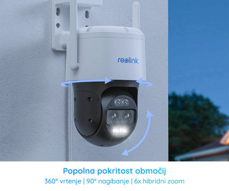 Reolink TrackMix W760 IP kamera, WiFi, dva objektiva, 4K Ultra HD, vrtenje in nagibanje, IR nočno snemanje, LED reflektorji, aplikacija, vodoodporna, dvosmerna komunikacija, bela