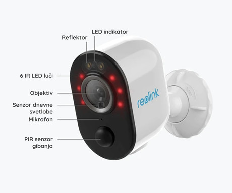 Reolink ARGUS B330 IP kamera, 2K 4MP Super HD, Dual WiFi, baterija, barvno nočno snemanje, LED reflektorji, aplikacija, vodoodporna, dvosmerna komunikacija, bela