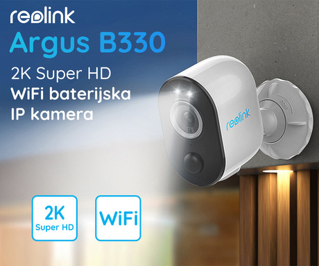 Reolink ARGUS B330 IP kamera, 2K 4MP Super HD, Dual WiFi, baterija, barvno nočno snemanje, LED reflektorji, aplikacija, vodoodporna, dvosmerna komunikacija, bela