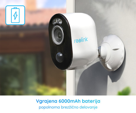 Reolink ARGUS B330 IP kamera, 2K 4MP Super HD, Dual WiFi, baterija, barvno nočno snemanje, LED reflektorji, aplikacija, vodoodporna, dvosmerna komunikacija, bela