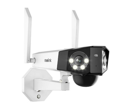 Reolink DUO B750 IP kamera, dva objektiva, 2K 6MP Quad HD, Dual WiFi, baterija, 180° snemalni kot, barvno nočno snemanje, LED reflektorji, aplikacija, IP66 vodoodpornost, dvosmerna komunikacija, bela