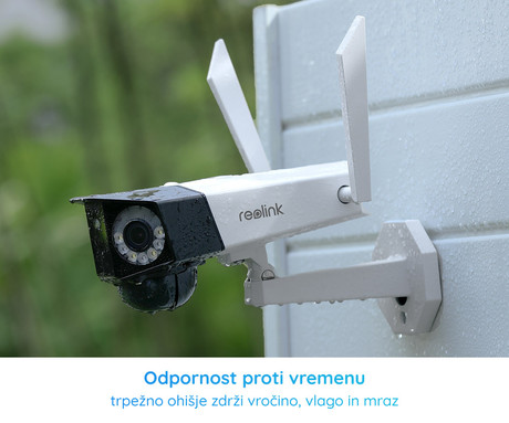 Reolink DUO B750 IP kamera, dva objektiva, 2K 6MP Quad HD, Dual WiFi, baterija, 180° snemalni kot, barvno nočno snemanje, LED reflektorji, aplikacija, IP66 vodoodpornost, dvosmerna komunikacija, bela