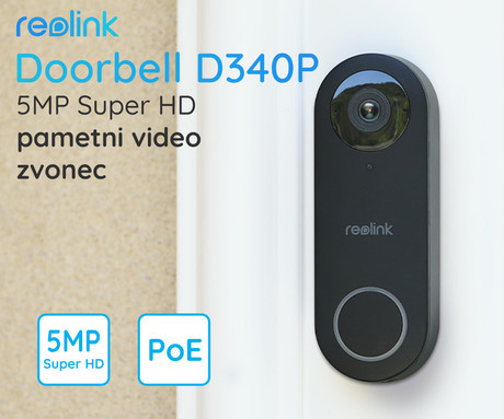 Reolink DOORBELL D340P pametni video zvonec, 2K+, PoE, nočno snemanje, zaznavanje gibanja, aplikacija, dvosmerna komunikacija, vodoodpornost