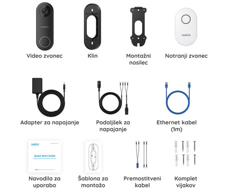Reolink DOORBELL D340W pametni video zvonec, 2K+, WiFi, nočno snemanje, zaznavanje gibanja, aplikacija, dvosmerna komunikacija, vodoodpornost
