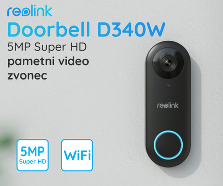 Reolink DOORBELL D340W pametni video zvonec, 2K+, WiFi, nočno snemanje, zaznavanje gibanja, aplikacija, dvosmerna komunikacija, vodoodpornost