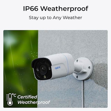 Reolink P330 IP kamera, 4K 8MP Ultra HD, PoE, barvno nočno snemanje, LED reflektor, aplikacija, IP66 vodoodpornost, dvosmerna komunikacija, bela