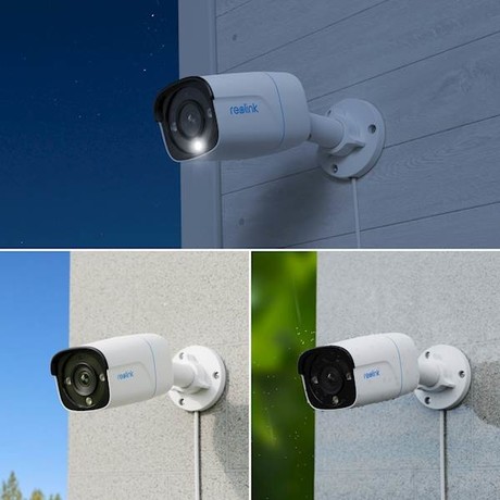 Reolink P330 IP kamera, 4K 8MP Ultra HD, PoE, barvno nočno snemanje, LED reflektor, aplikacija, IP66 vodoodpornost, dvosmerna komunikacija, bela