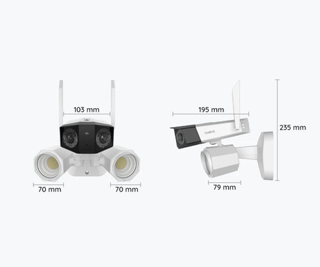 Reolink FLOODLIGHT F750W IP kamera, dva objektiva, 4K 8MP Ultra HD, WiFi, 180° snemalni kot, IR nočno snemanje, LED reflektorji, aplikacija, IP66 vodoodpornost, dvosmerna komunikacija, bela