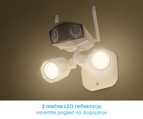 Reolink FLOODLIGHT F750W IP kamera, dva objektiva, 4K 8MP Ultra HD, WiFi, 180° snemalni kot, IR nočno snemanje, LED reflektorji, aplikacija, IP66 vodoodpornost, dvosmerna komunikacija, bela