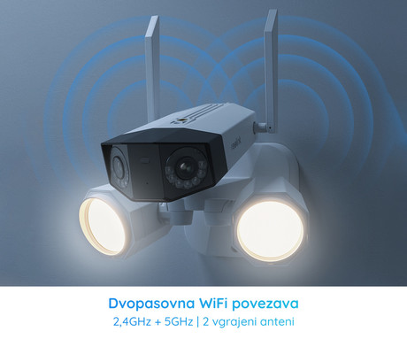 Reolink FLOODLIGHT F750W IP kamera, dva objektiva, 4K 8MP Ultra HD, WiFi, 180° snemalni kot, IR nočno snemanje, LED reflektorji, aplikacija, IP66 vodoodpornost, dvosmerna komunikacija, bela