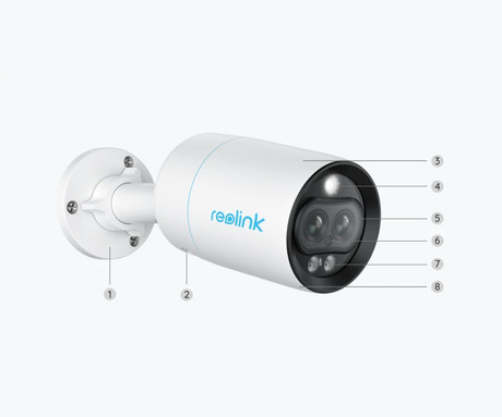 Reolink RLC-81MA IP kamera, dva objektiva, 4K 8MP Ultra HD, PoE, barvno nočno snemanje, LED reflektorji, aplikacija, IP66 vodoodpornost, dvosmerna komunikacija, bela