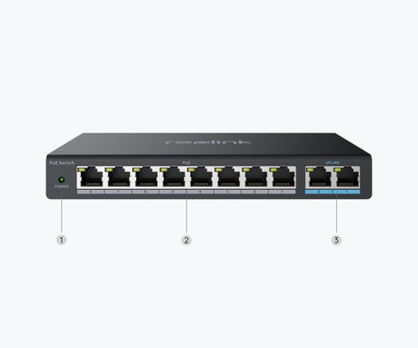 Reolink RLA-PS1 PoE switch / stikalo, 120W, priklop do 8 kamer, samodejno zaznavanje, 4KV električna zaščita, Plug & Play, stenska / namizna montaža, črna