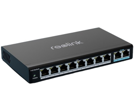 Reolink RLA-PS1 PoE switch / stikalo, 120W, priklop do 8 kamer, samodejno zaznavanje, 4KV električna zaščita, Plug & Play, stenska / namizna montaža, črna