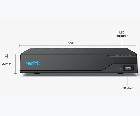 Reolink NVS16 snemalna enota, 4TB disk, priklop do 16 kamer, razširljiv spomin do 12TB, neprekinjeno snemanje, PoE namestitev, črna