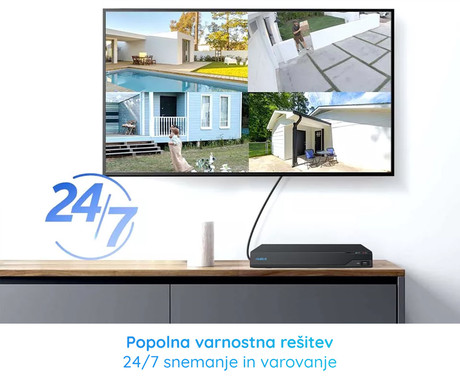 Reolink NVS16 snemalna enota, 4TB disk, priklop do 16 kamer, razširljiv spomin do 12TB, neprekinjeno snemanje, PoE namestitev, črna