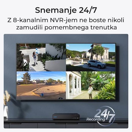 Reolink NVS8-12MD4 varnostni komplet, 1x NVS snemalna enota (2TB) + 4x IP kamera, 4K 12MP Ultra HD+, PoE, barvno nočno snemanje, LED reflektor, aplikacija, IP67, dvosmerna komunikacija