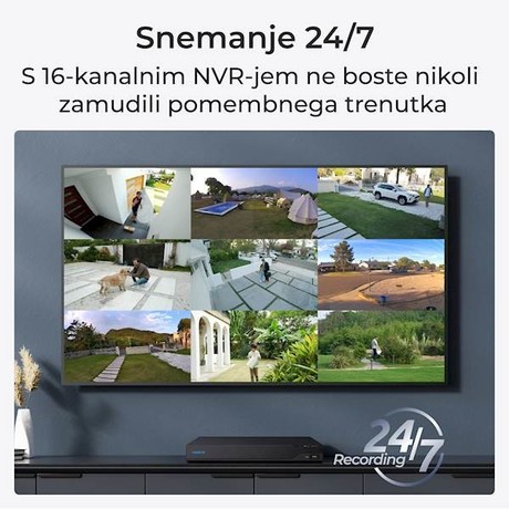 Reolink NVS16-12MD8 varnostni komplet, 1x NVS snemalna enota (4TB) + 8x IP kamera, 4K 12MP Ultra HD+, PoE, barvno nočno snemanje, LED reflektor, aplikacija, IP67, dvosmerna komunikacija