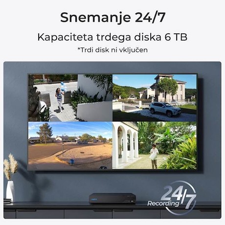 Reolink NVS4 snemalna enota, priklop do 4 kamer, spomin do 6TB, neprekinjeno snemanje, PoE namestitev, aplikacija, črna