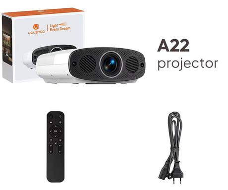 BYINTEK VEVSHAO A22 prenosni LED projektor, Android, Dual WIFI, Bluetooth, 1000 ANSI lumnov, STEREO zvočniki, samodejni fokus, deljenje zaslona, max 4K UHD, USB / HDMI / AUX, +daljinec