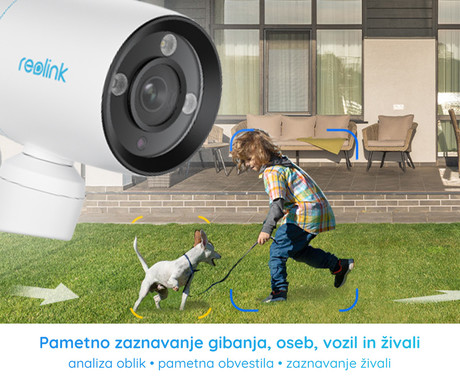 Reolink RLC-81PA IP kamera, 4K Ultra HD, PoE, 180° vrtenje, IR nočno snemanje, LED reflektor, aplikacija, IP67 vodoodpornost, dvosmerna komunikacija, bela