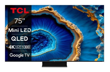 Mini LED QLED TV TCL 75C805, 190cm (75"), Google TV, 4K HDR Premium 1300, 144Hz Motion Clarity Pro, Doly Atmos, Google Assistant, Alexa