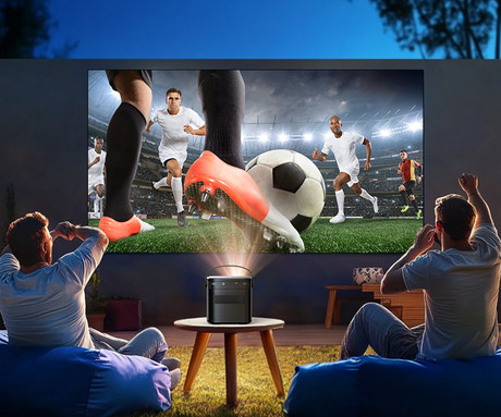 BYINTEK UFO U80 MAX prenosni 3D LED DLP projektor, GoogleTV, Dual WIFI, Bluetooth, polnilna baterija, 500 ANSI lumnov, samodejni fokus, STEREO zvočniki, max 4K UHD, USB / HDMI / AUX, +daljinec, črn