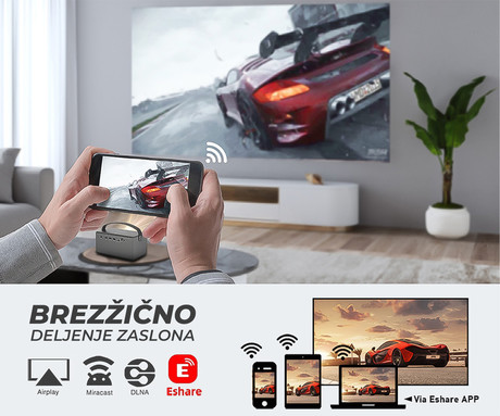 BYINTEK R17 PRO prenosni mini 3D LED DLP projektor, Android, WiFi, BT5.0, 2GB + 32GB, baterija, 750 lumnov, dvojni zvočniki, max. 4K UHD, HDMI, srebrn