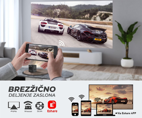 BYINTEK UFO P19 prenosni 3D LED DLP projektor, Android, Dual WiFi, Bluetooth, 2GB+32GB, baterija, 300 ANSI lumnov, STEREO zvočniki, max 4K UHD, HDMI / USB-A / USB-C, +daljinec, +torbica
