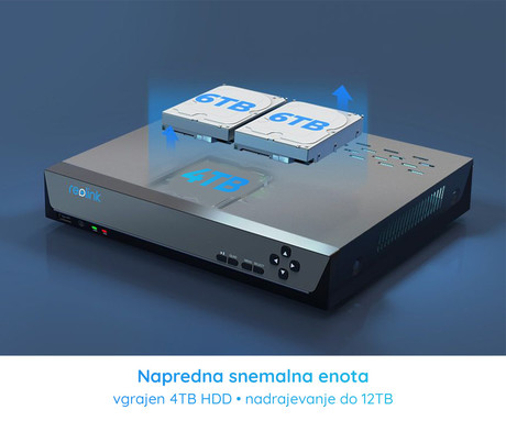 EOL - Reolink RLK16-1200D8-A varnostni komplet, 1x NVR snemalna enota (4TB) + 8x IP kamere D1200, zaznavanje gibanja, 4K Ultra HD+, IR LED, dvosmerna komunikacija, aplikacija, IP67