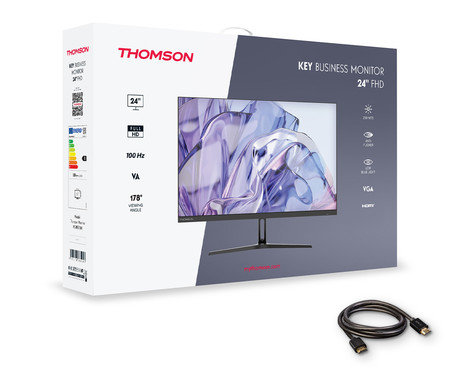 THOMSON M24FB2Y14 monitor, 61cm (24"), Full HD, 100Hz, IPS, 5ms, 250nit, 100% sRGB, HDR10, HDMI, VGA, višina, Adaptive Sync, Anti Glare / Flicker, Low Blue Light