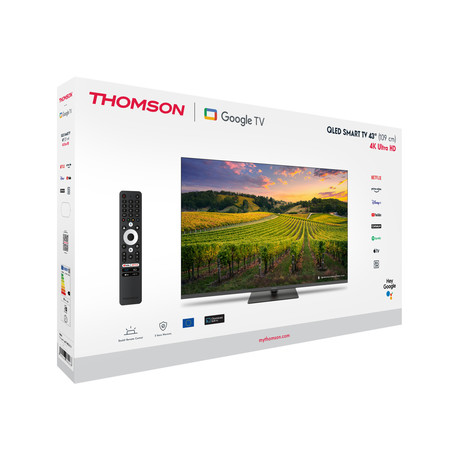 THOMSON 43QG5C14 QLED TV sprejemnik, 109cm (43"), 4K UHD, Google TV, WiFi, Bluetooth, HDR10, Dolby Atmos, Dolby Vision, Google Assistant, Chromecast, HOTEL Mode, vrtljivo stojalo, pametni daljinec