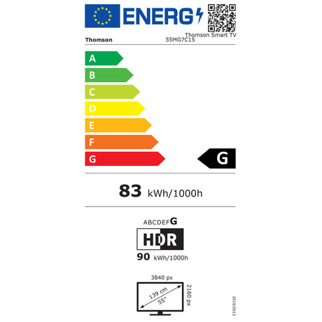 THOMSON 55MG7C15 MiniLED TV sprejemnik, 139cm (55"), 4K UHD, Google TV, 144Hz, WiFi, Bluetooth, HDR10, Dolby Atmos & Vision, STEREO zvočniki, Google Assistant, Chromecast, HOTEL Mode, pametni daljinec